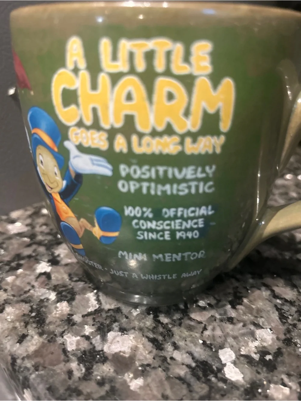 Disney Green 'A Little Charm' Jiminy Cricket Ceramic Mug